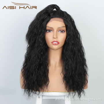 Aisi Hair 18 Inch Long Body Wave Natural Black Wig With Ponytail Swiss Lace Wig Water Wave Synthetic Hair Wigs For Black Women